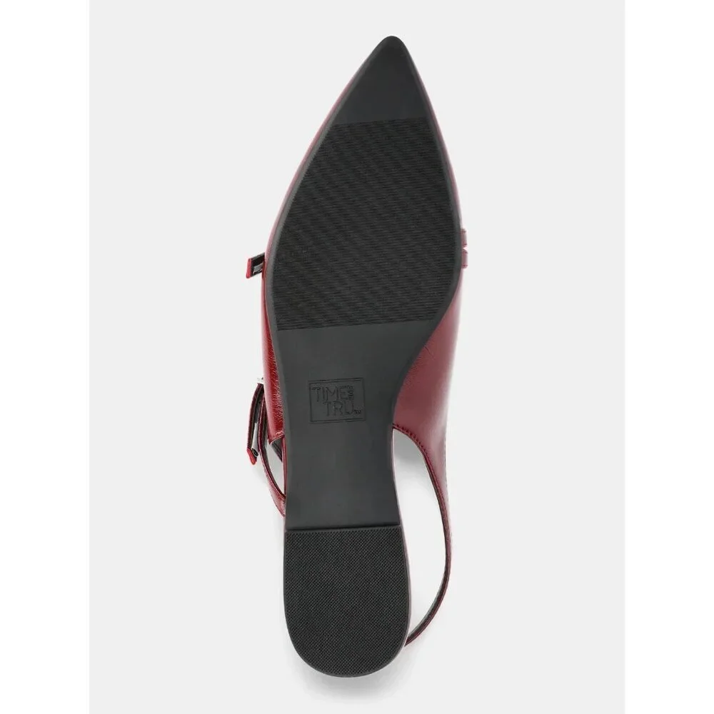 Time and Tru Women's Strappy Sling Back Flats, Size 10, Flat Heel, Burgundy